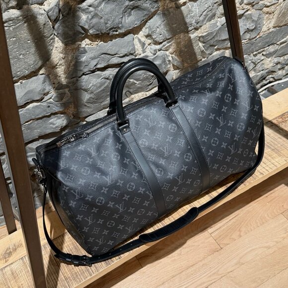 Louis Vuitton Monogram Eclipse Keepall Bandoulière 55 Duffle Bag - Picture 3 of 16